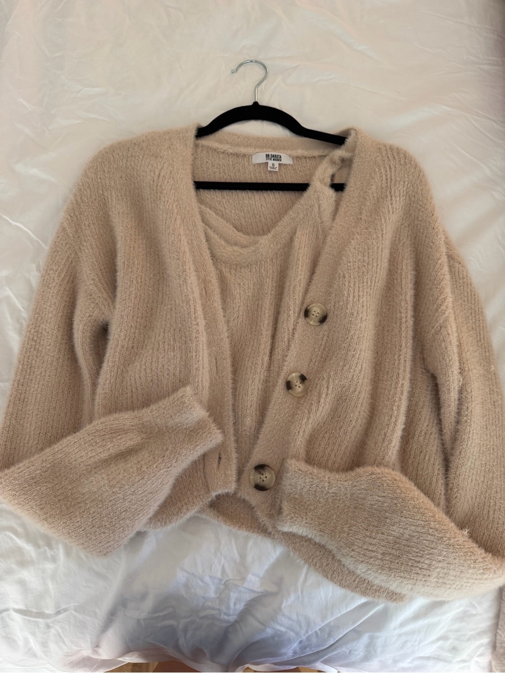 BB Dakota Beige Fuzzy Button Cardigan